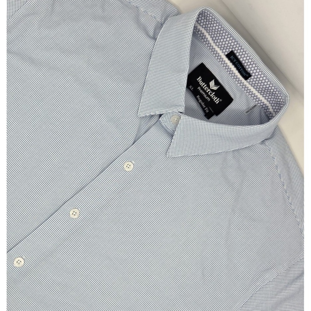 Buttercloth Shirt Mens XL Blue Geometric Icy Cotton Long Sleeve Button Up